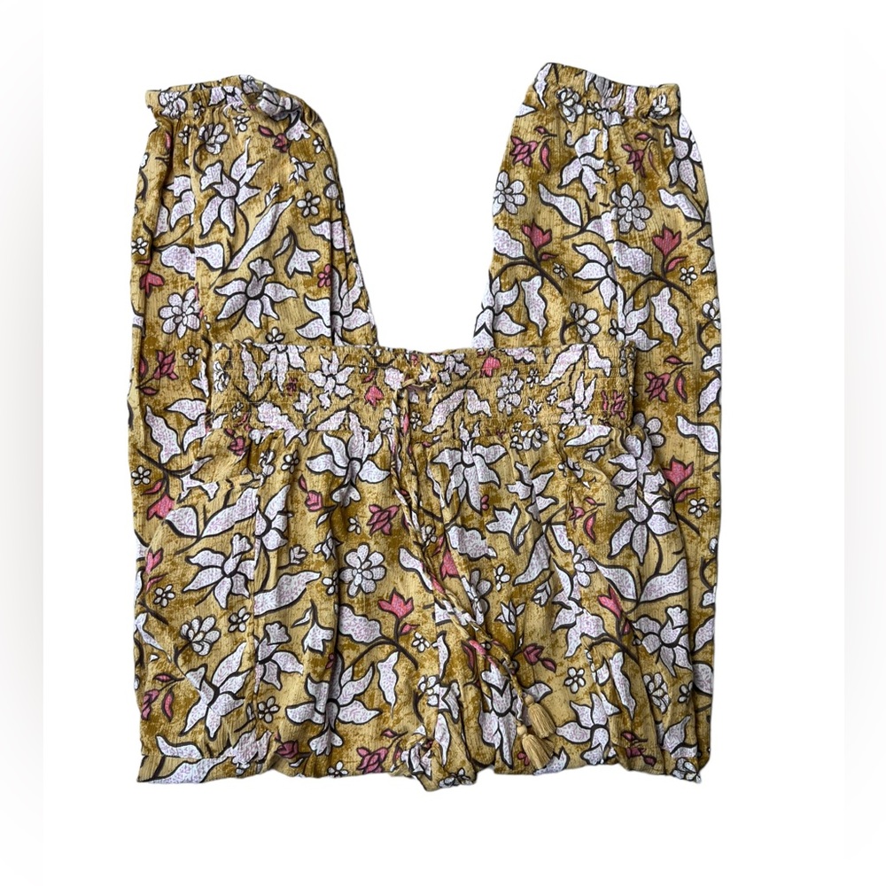 Aerie Yellow Smocked High Waisted Beach Pants Women's Size Medium - Picture 4 of 14